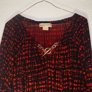 Michael Kors buffalo red and black checkered pattern blouse large long sleeve